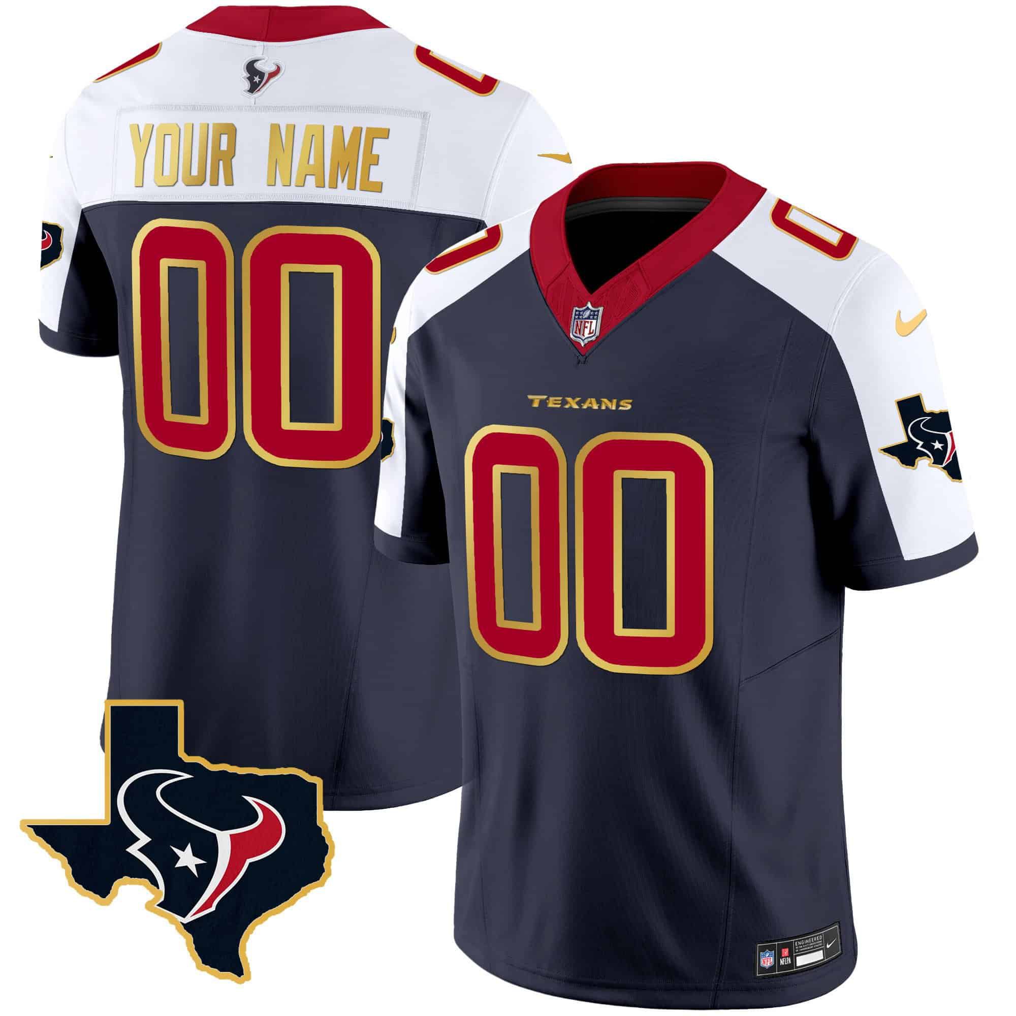 Men Houston Texans Dark blue Gold 2024 Nike Trim Vapor Custom NFL Jersey